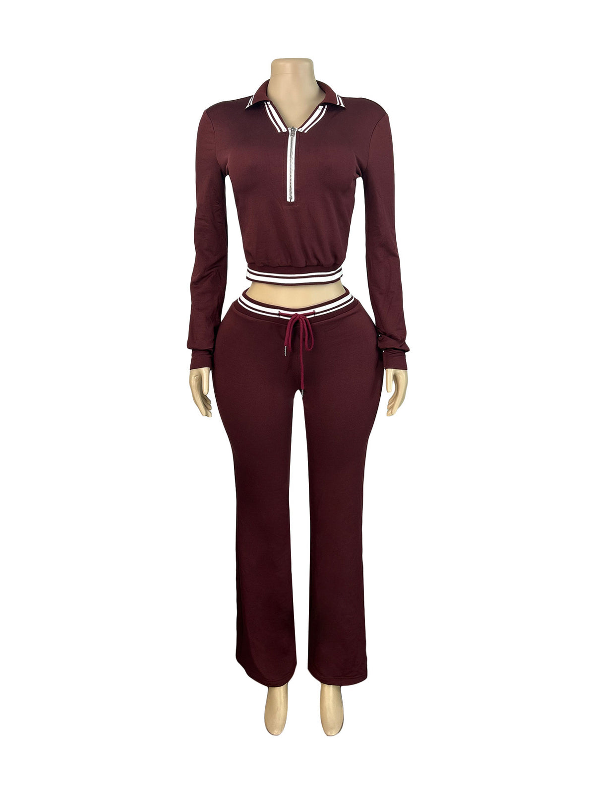 Women's Zip-Up Crop Top and Flare Pants Set