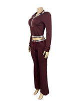 Women's Zip-Up Crop Top and Flare Pants Set