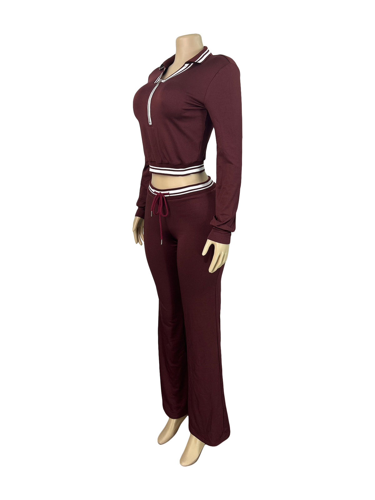 Women's Zip-Up Crop Top and Flare Pants Set