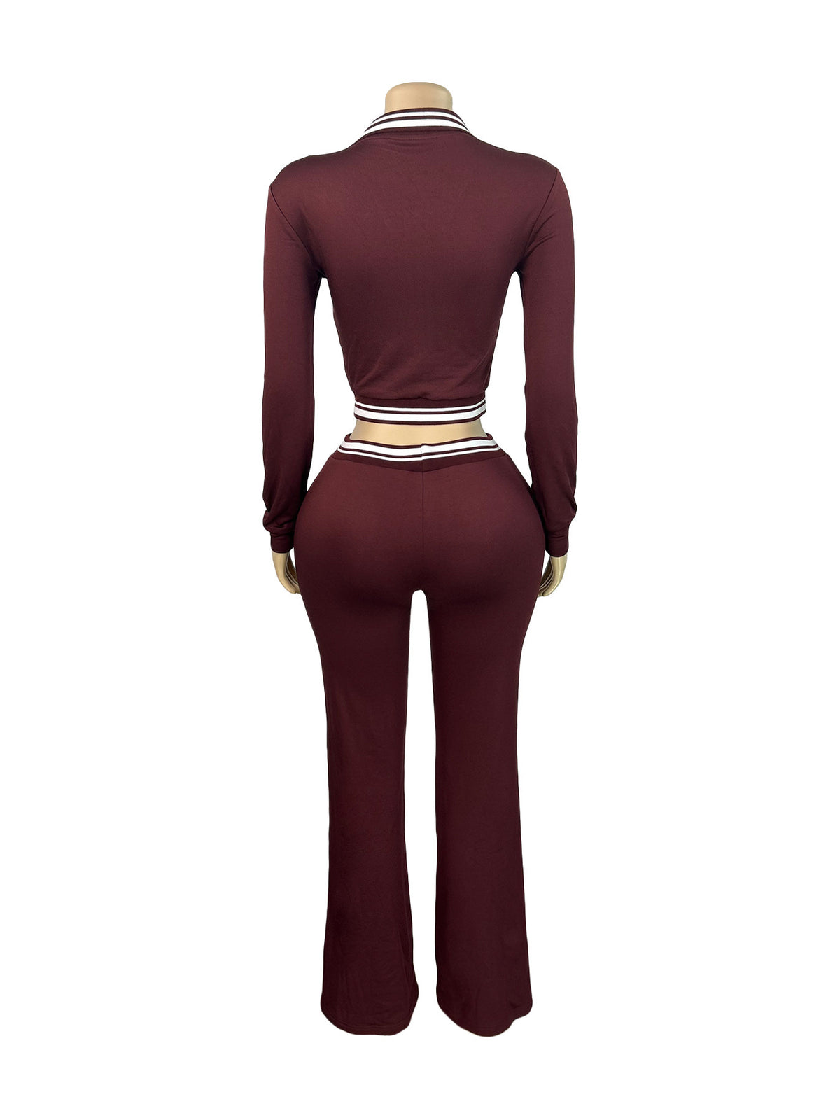 Women's Zip-Up Crop Top and Flare Pants Set