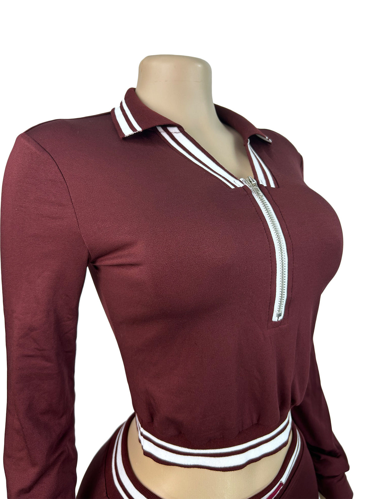 Women's Zip-Up Crop Top and Flare Pants Set