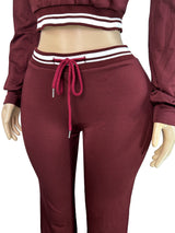 Women's Zip-Up Crop Top and Flare Pants Set