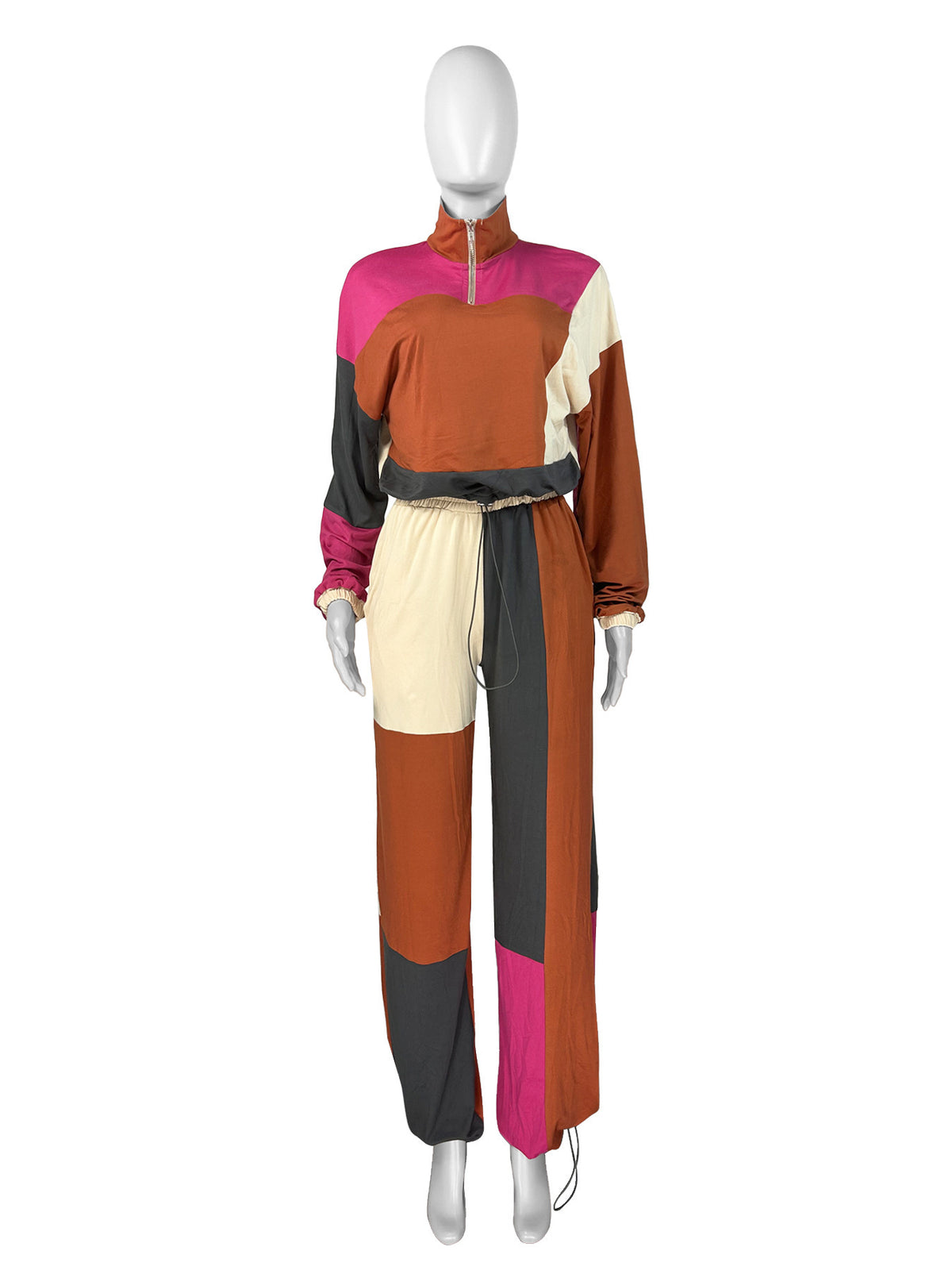 Women's Color Block Quarter Zip Top and Pants Set