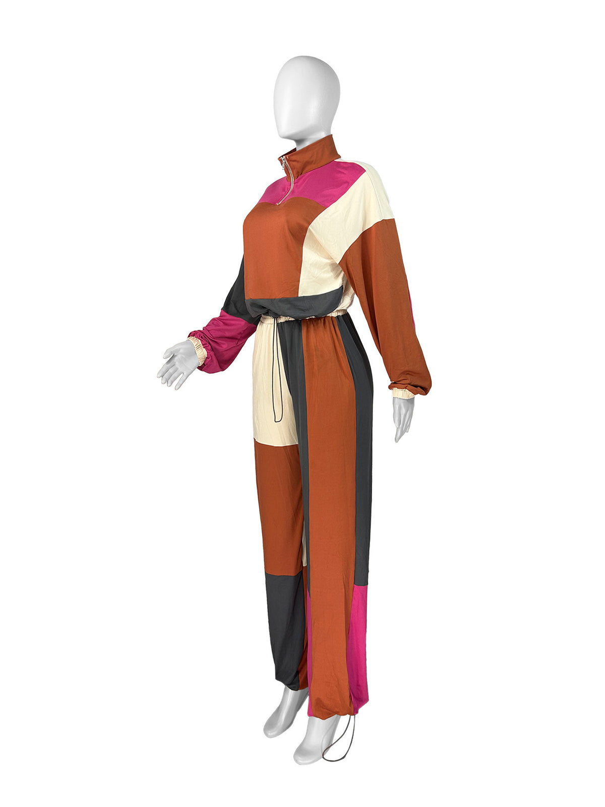 Women's Color Block Quarter Zip Top and Pants Set