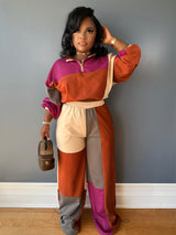 Women's Color Block Quarter Zip Top and Pants Set