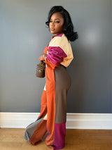 Women's Color Block Quarter Zip Top and Pants Set