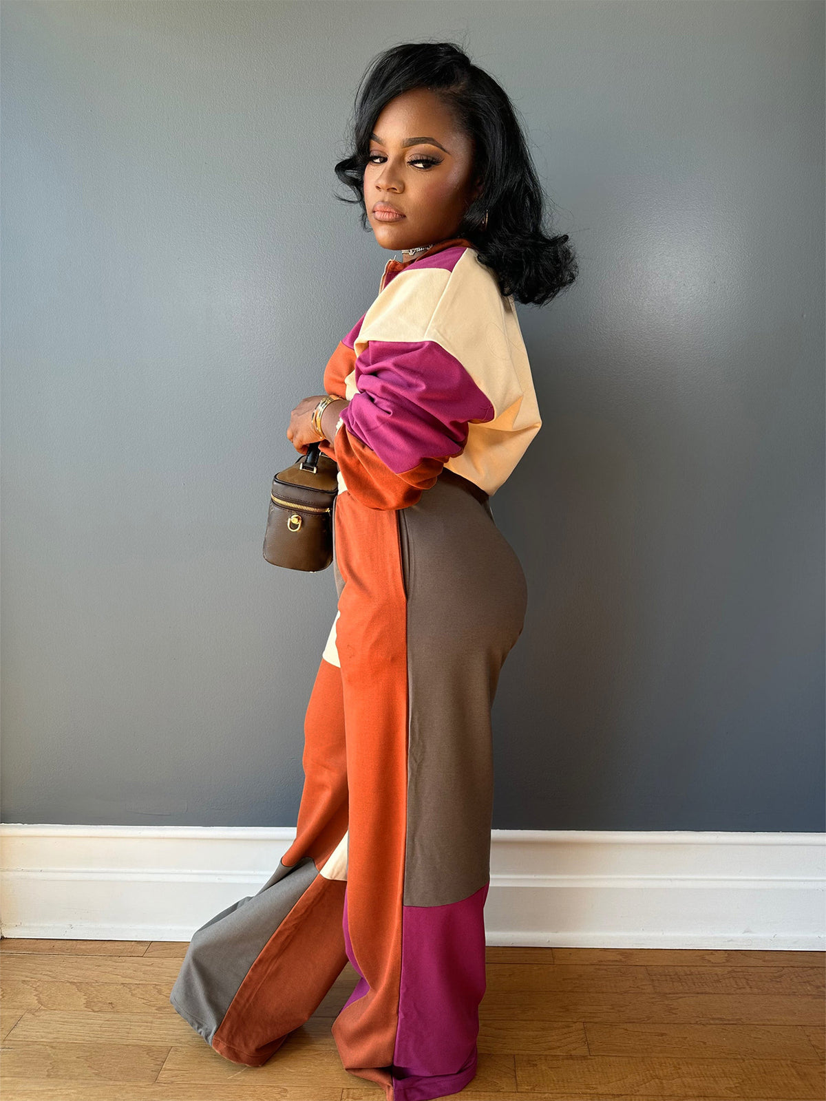 Women's Color Block Quarter Zip Top and Pants Set