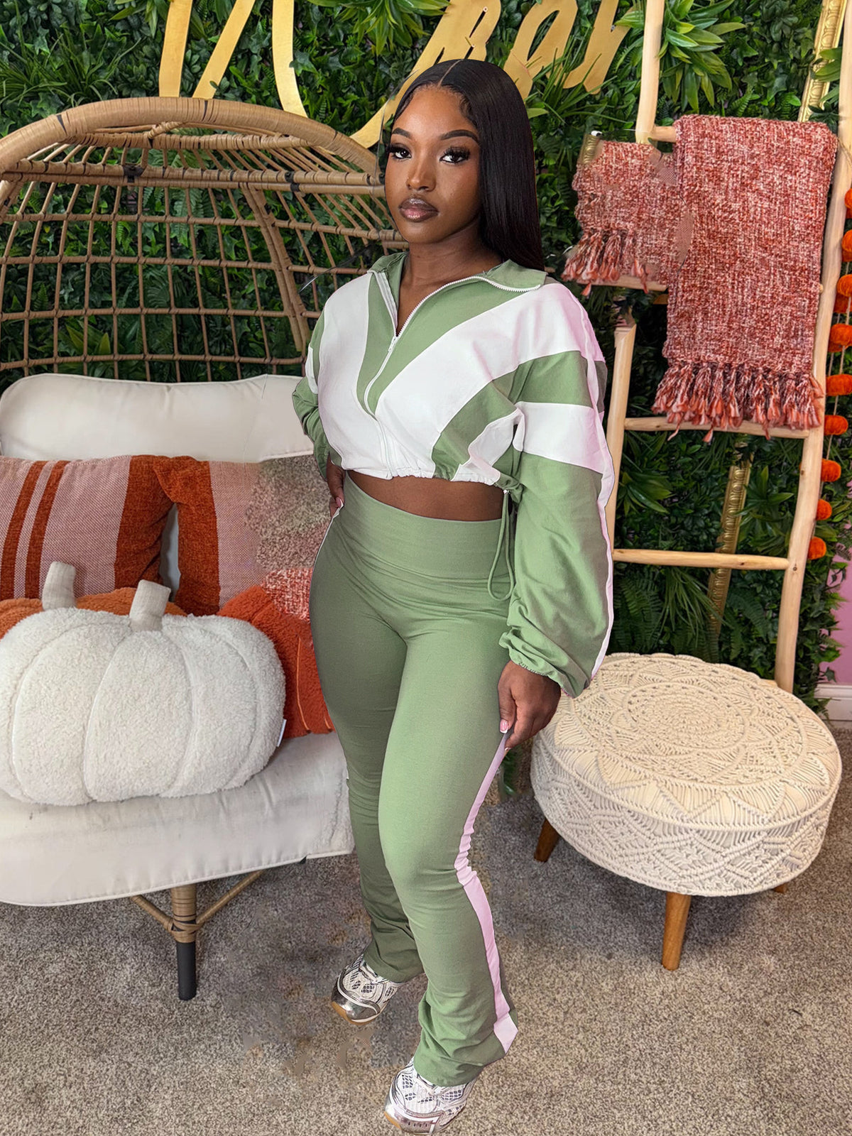 Women's Cropped Zip-Up Jacket and Track Pants Set