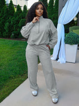 Women's Quarter Zip Pullover and Wide Leg Pants Set