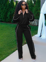 Women's Quarter Zip Pullover and Wide Leg Pants Set