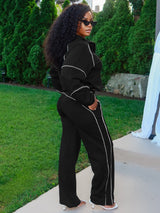Women's Quarter Zip Pullover and Wide Leg Pants Set