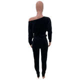 Women's Off Shoulder Long Sleeve Belted Jumpsuit