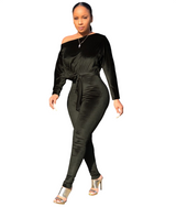 Women's Off Shoulder Long Sleeve Belted Jumpsuit