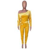 Women's Off Shoulder Long Sleeve Belted Jumpsuit