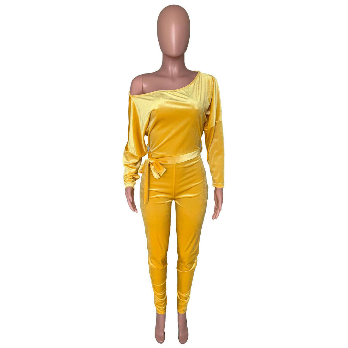 Women's Off Shoulder Long Sleeve Belted Jumpsuit