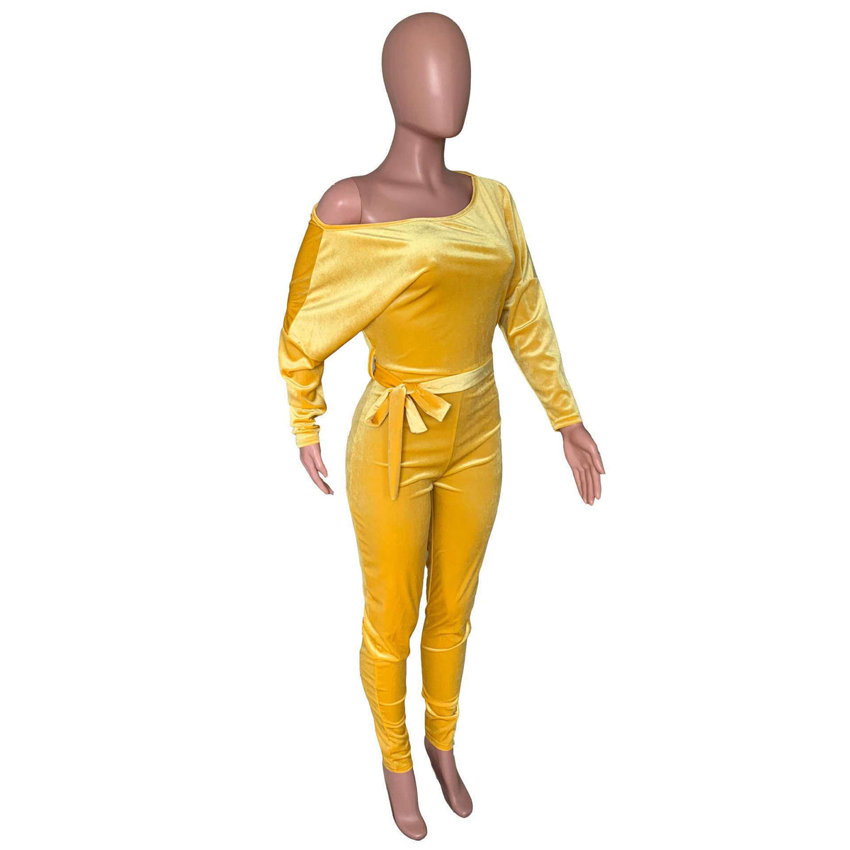 Women's Off Shoulder Long Sleeve Belted Jumpsuit