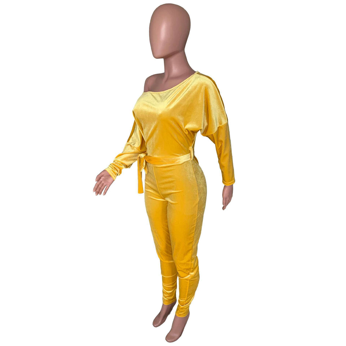 Women's Off Shoulder Long Sleeve Belted Jumpsuit