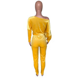 Women's Off Shoulder Long Sleeve Belted Jumpsuit