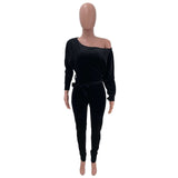 Women's Off Shoulder Long Sleeve Belted Jumpsuit