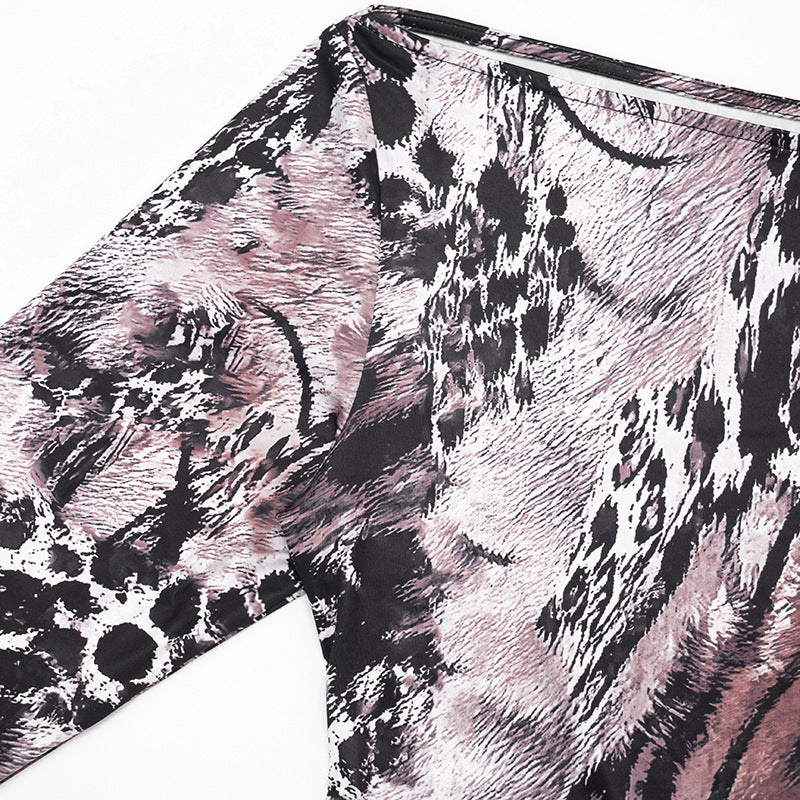 Women's Animal Print Off Shoulder Two Piece Shorts Set