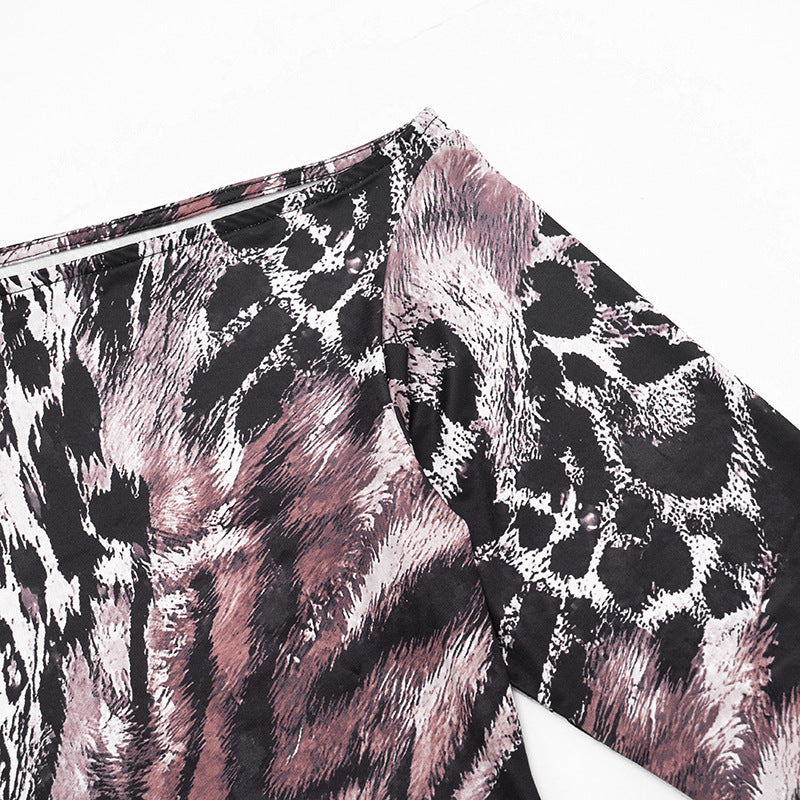 Women's Animal Print Off Shoulder Two Piece Shorts Set