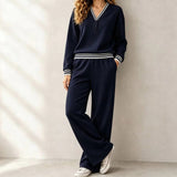 Women's V Neck Long Sleeve Two Piece Lounge Set