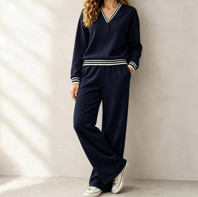 Women's V Neck Long Sleeve Two Piece Lounge Set