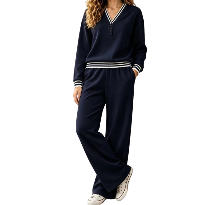 Women's V Neck Long Sleeve Two Piece Lounge Set