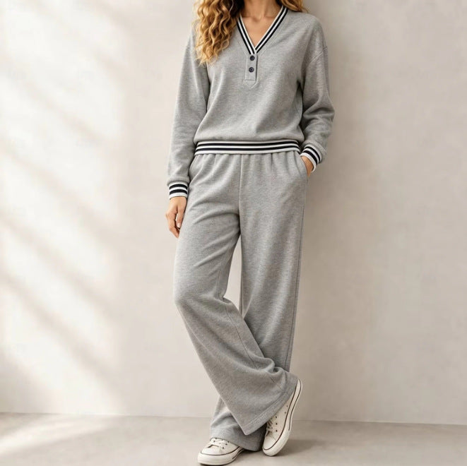 Women's V Neck Long Sleeve Two Piece Lounge Set