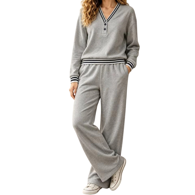 Women's V Neck Long Sleeve Two Piece Lounge Set