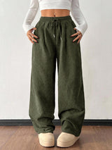 Women's High Waist Ribbed Wide Leg Pants
