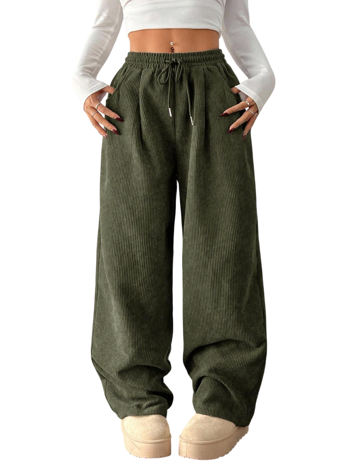 Women's High Waist Ribbed Wide Leg Pants