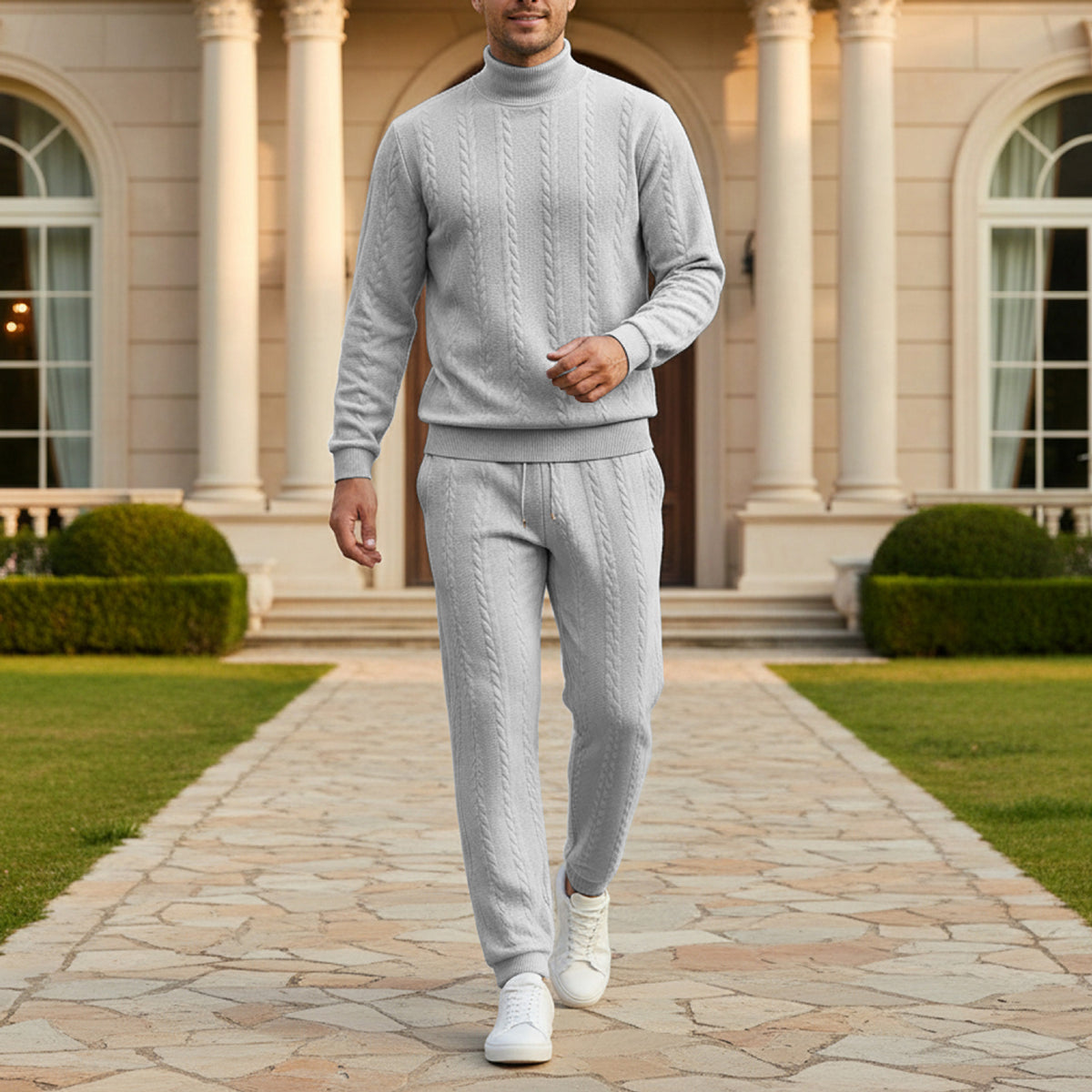 Men's Cable Knit Sweater and Jogger Pants Set
