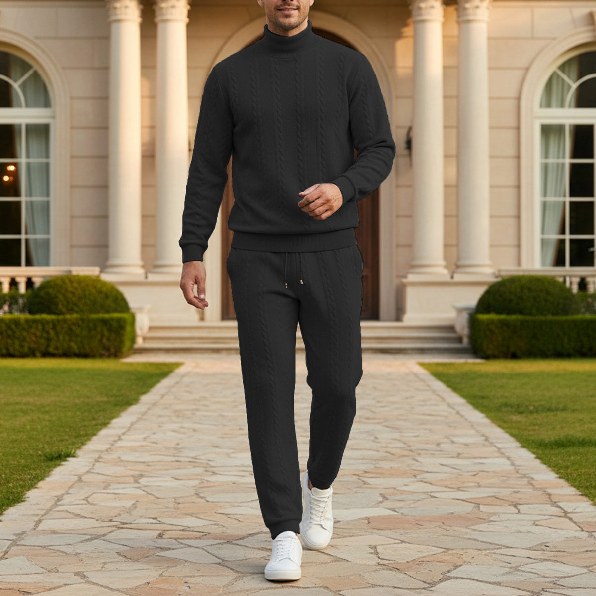 Men's Cable Knit Sweater and Jogger Pants Set
