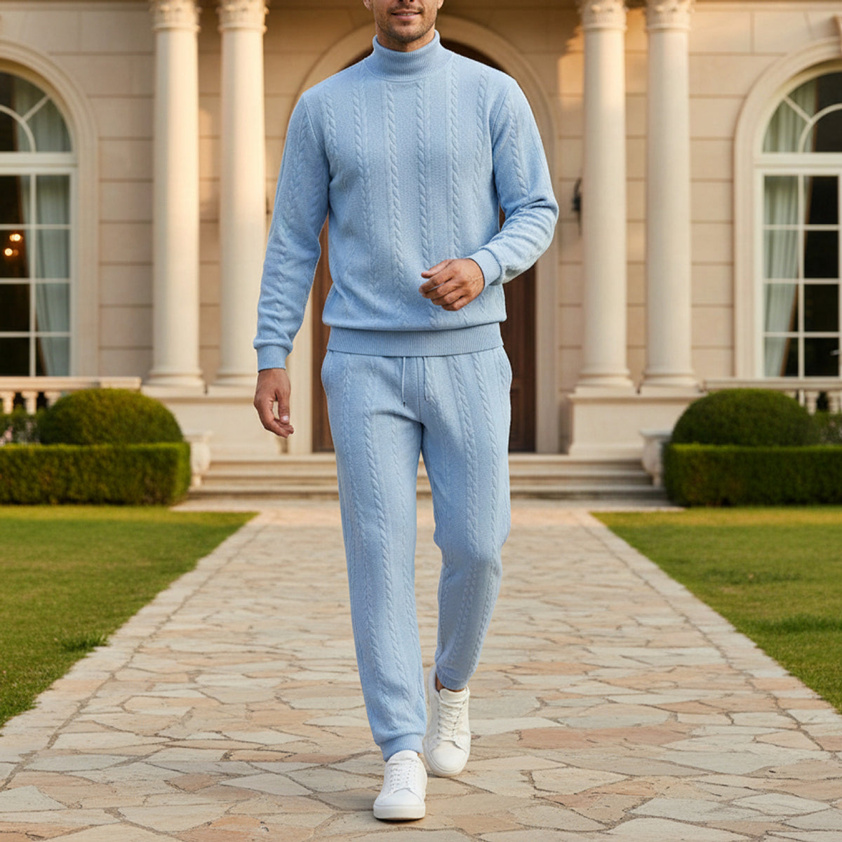 Men's Cable Knit Sweater and Jogger Pants Set