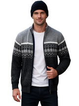 Men's Zip Up Fair Isle Pattern Knit Cardigan