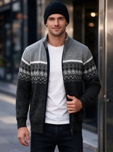 Men's Zip Up Fair Isle Pattern Knit Cardigan