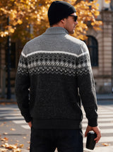 Men's Zip Up Fair Isle Pattern Knit Cardigan