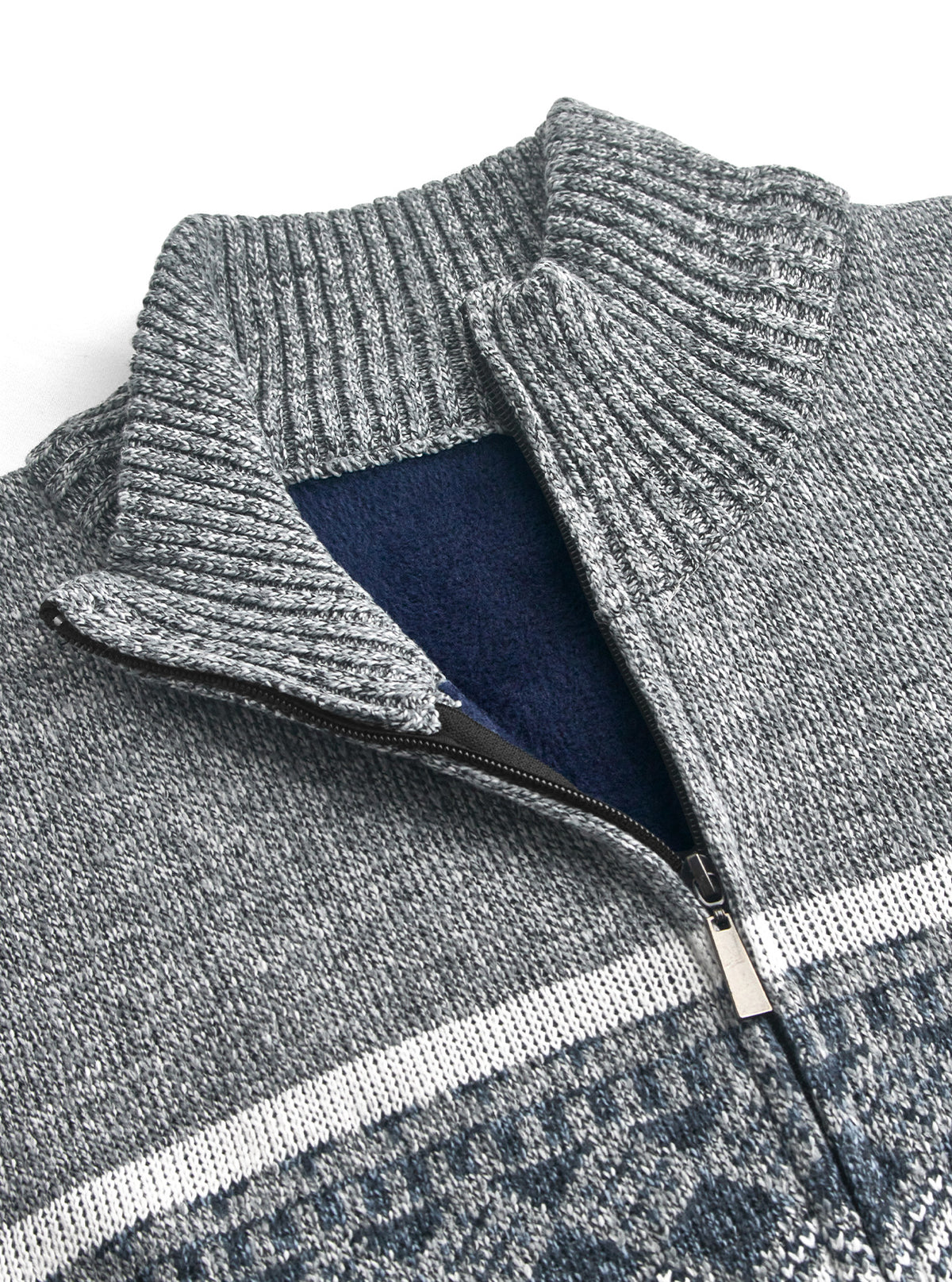 Men's Zip Up Fair Isle Pattern Knit Cardigan