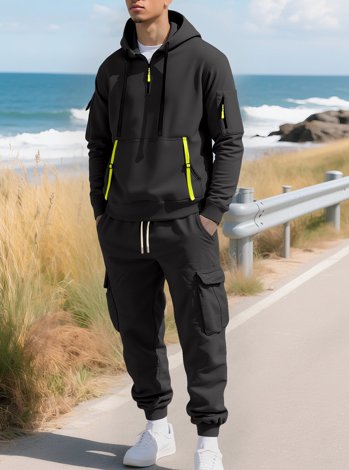 Men's Hooded Sweatshirt and Cargo Jogger Set
