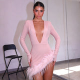 Women's Deep V Neck  Trim Mini Dress