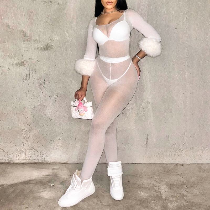 Women's Sheer Mesh Jumpsuit Set
