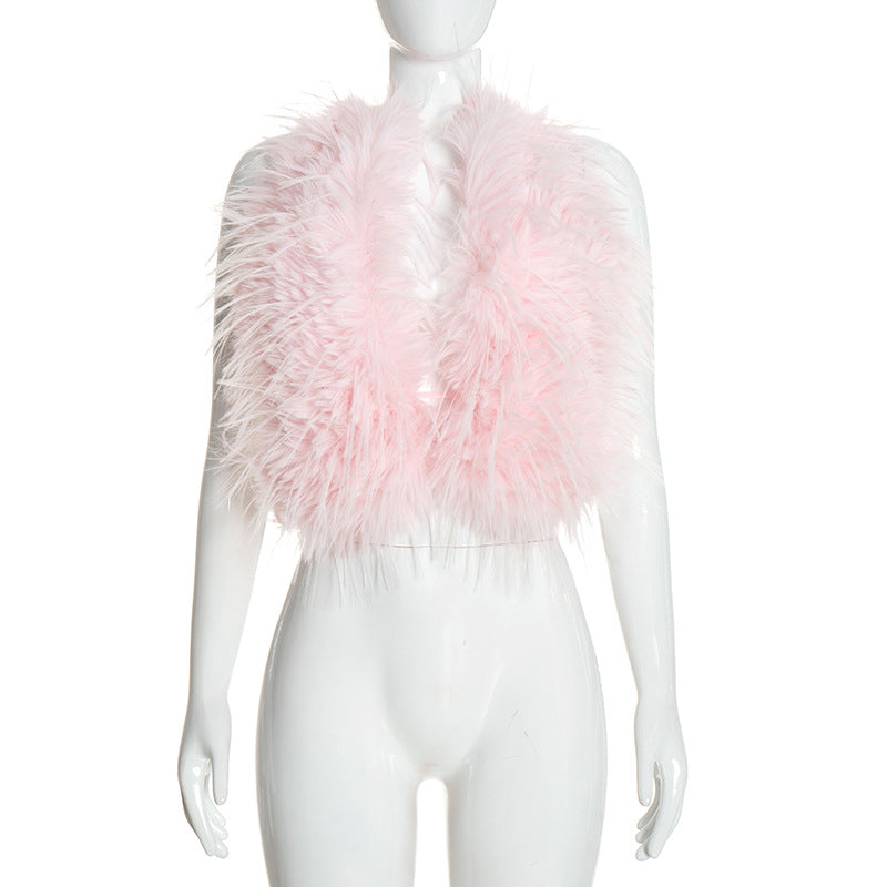 Women's  Faux Fur  Sleeveless Statement Crop Top