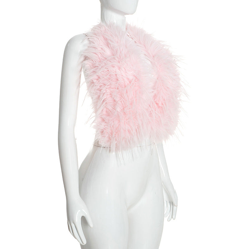 Women's  Faux Fur  Sleeveless Statement Crop Top