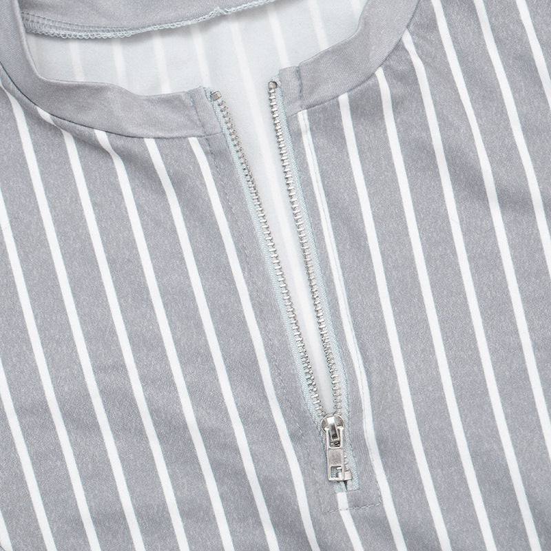 Women's Striped Long Sleeve Crop Top and Shorts Set