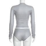 Women's Striped Long Sleeve Crop Top and Shorts Set