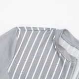 Women's Striped Long Sleeve Crop Top and Shorts Set