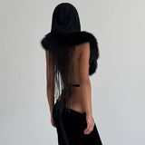 Women's Faux Fur Hooded Wrap Crop Top