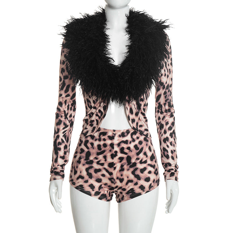 Women's Leopard Print Two Piece Set