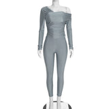 Women's One Shoulder Ruched Top and Leggings Set